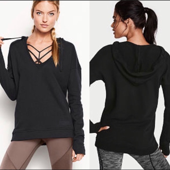 Victoria's Secret Tops - Victoria Sport Black V-Neck Hoodie Size Medium